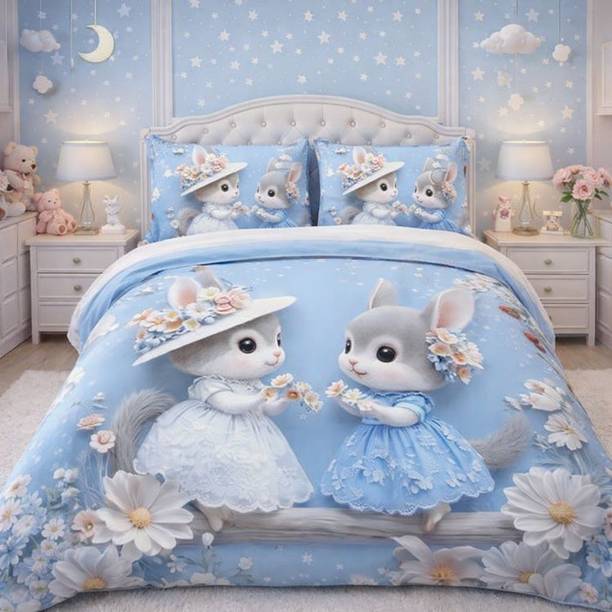 ANVIKA HOME Microfiber King Flat 300 TC 7D Digital 1 Summer Bedsheet with 2 Pillow Covers, 2 Cushion Covers