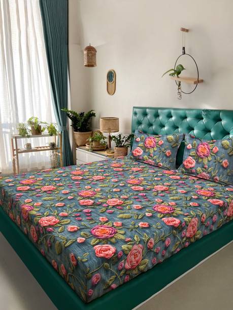 Flipkart SmartBuy Cotton Blend King Flat 400 TC Floral 1 Bedsheet with 2 Pillow Covers