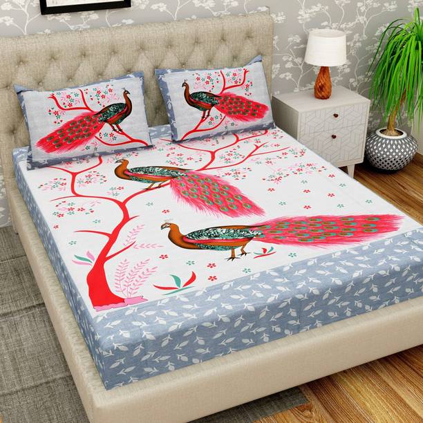 Cosito 144 TC Cotton Double Jaipuri Prints Flat Bedsheet