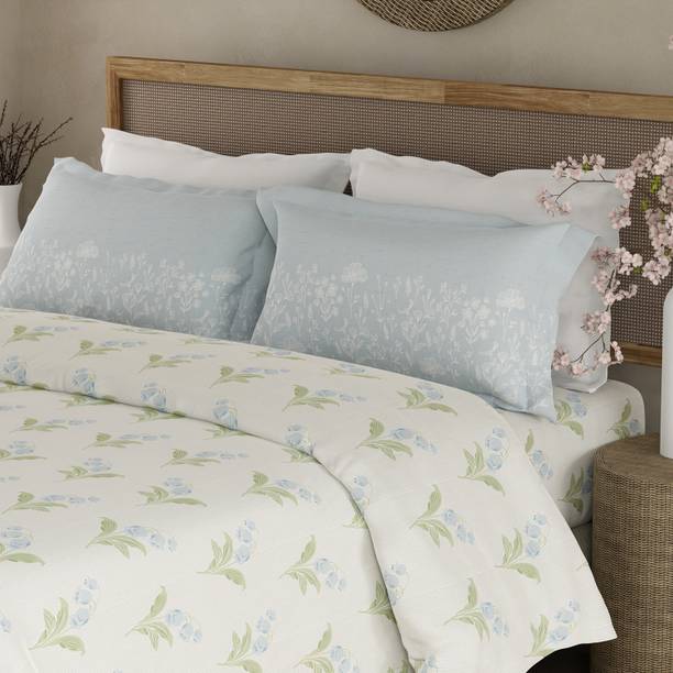 Boutique Living Cotton Double Flat 200 TC Floral 1 Bedsheet with 2 Pillow Covers