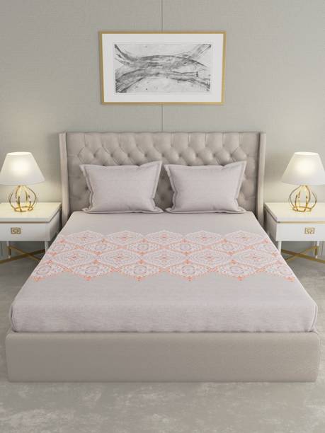 Raymond Home Cotton King Flat 120 TC Motifs 1 Bedsheet with 2 Pillow Covers