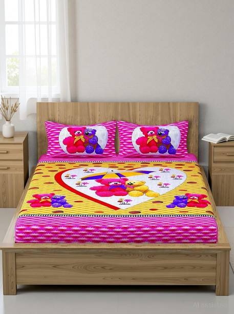 Homeline Cotton Double Flat 104 TC Jaipuri Prints 1 Bedsheet with 2 Pillow Covers