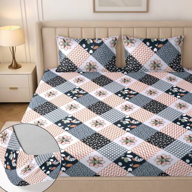 Flipkart SmartBuy Cotton King Fitted (Elastic) 244 TC Floral 1 Summer Bedsheet with 2 Pillow Covers