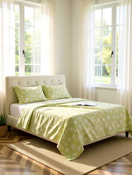 Story@home Cotton King Flat 240 TC Printed 1 Bedsheet with 2 Pillow Covers