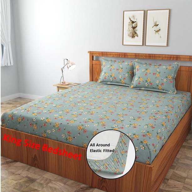 AMEYAA Cotton King Fitted (Elastic) 320 TC Printed Bedsheet