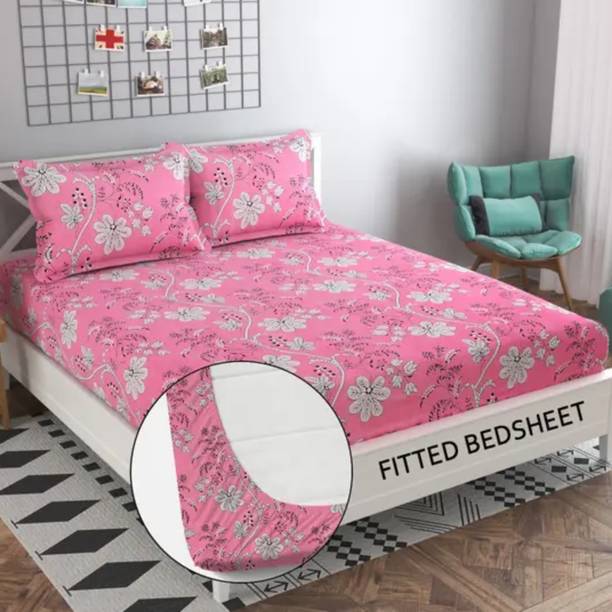 CREATURE Cotton Double Fitted (Elastic) 260 TC Printed Bedsheet