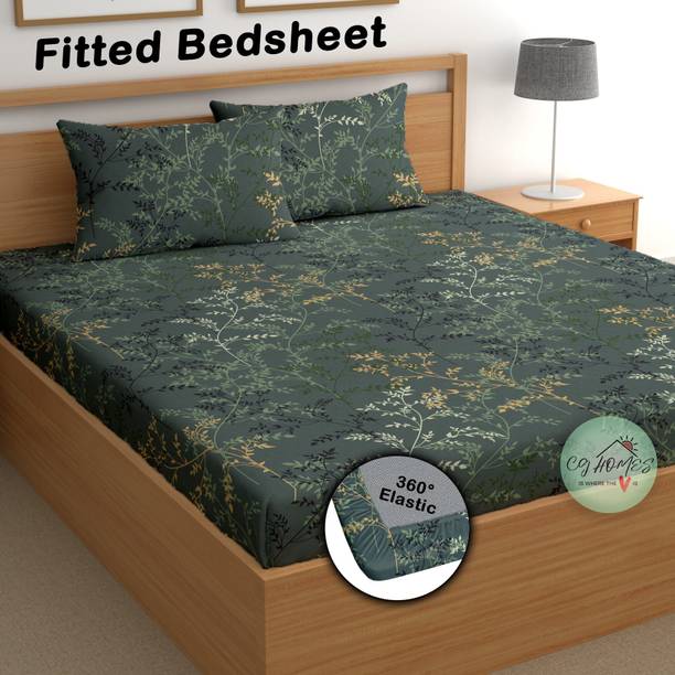 CG Homes 180 TC Cotton Double Printed Fitted (Elastic) Bedsheet