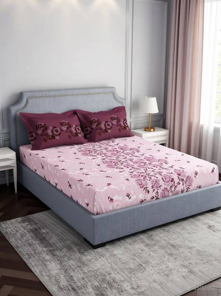 SPACES Cotton Double Flat 144 TC Abstract 1 Bedsheet with 2 Pillow Covers