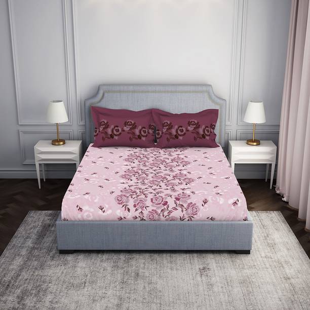 SPACES 144 TC Cotton Double Abstract Flat Bedsheet