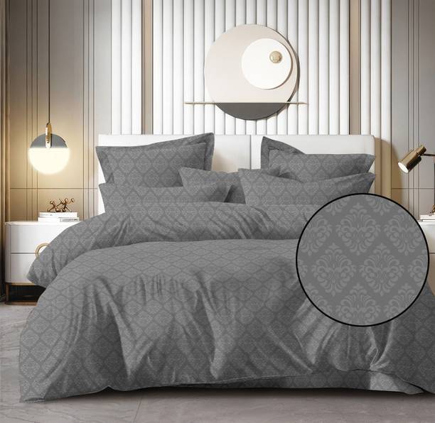 Havenloom Cotton King Flat 320 TC Self Design 1 Summer Bedsheet with 4 Pillow Covers