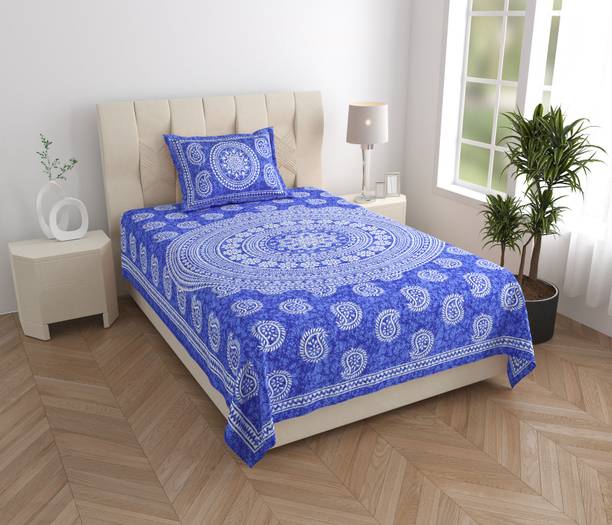 HOMEQUIPO Cotton Single Flat 144 TC Jaipuri Prints Bedsheet