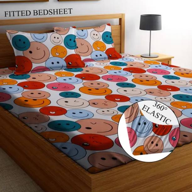 CREATURE Cotton Double Fitted (Elastic) 144 TC Printed Bedsheet
