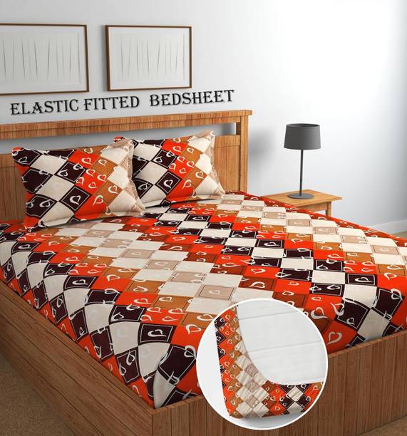 Goodrik 210 TC Microfiber Double Floral Fitted (Elastic) Bedsheet