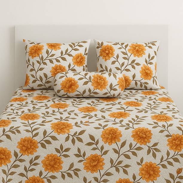RIEMEN Cotton Double Flat 200 TC Floral 1 Bedsheet with 2 Pillow Covers