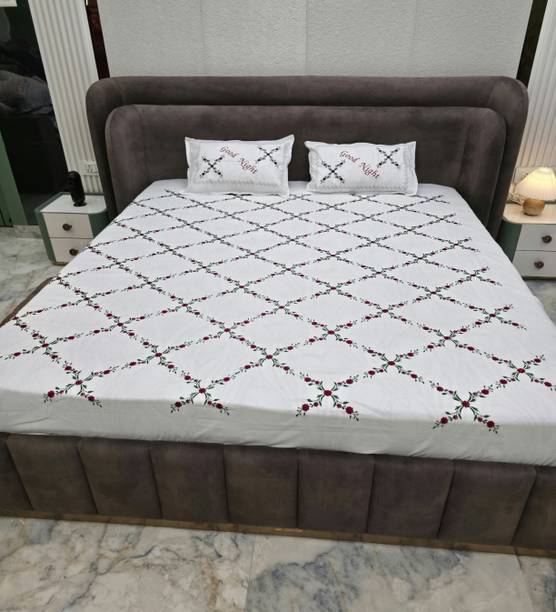 Fashion family Cotton King Flat 240 TC Embroidered 1 Bedsheet
