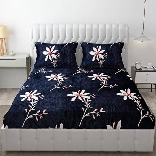 SHOPHOX Woolen King Fitted (Elastic) 300 TC Printed Bedsheet