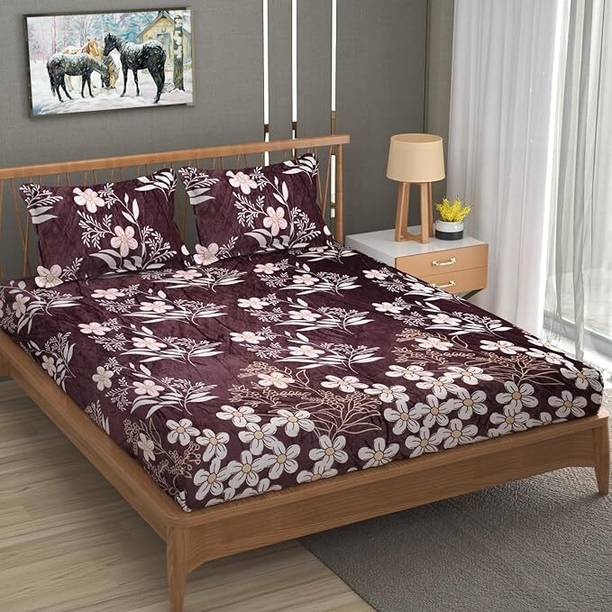SHOPHOX Woolen Double, King Fitted (Elastic) 300 TC Printed Bedsheet