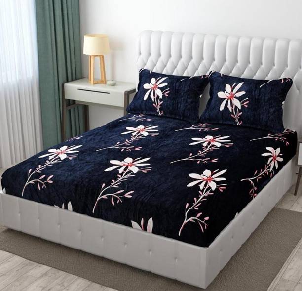 EVERLUSH Velvet King Fitted (Elastic) 400 TC Floral Bedsheet