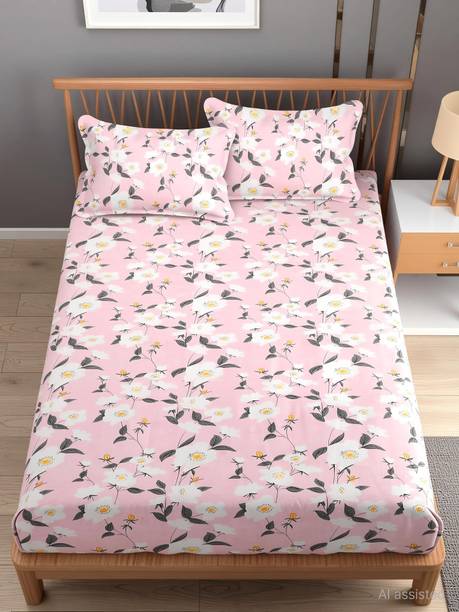 Mafatlal Cotton Double Flat 160 TC Floral 1 Bedsheet with 2 Pillow Covers