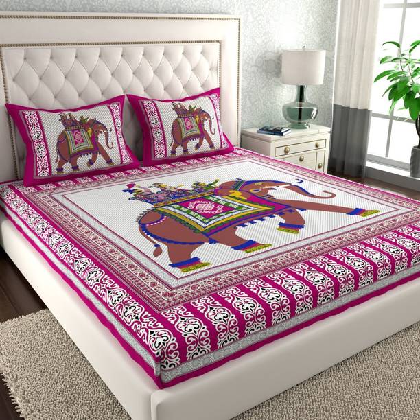 Cosito 144 TC Cotton Double Jaipuri Prints Flat Bedsheet