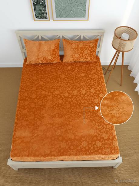 CLOVIS KRAFTS Woolen King Fitted (Elastic) 240 TC Self Design 1 Bedsheet with 2 Pillow Covers