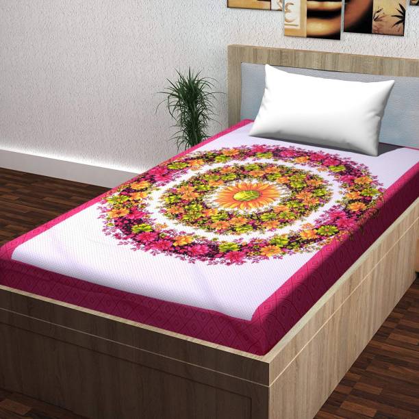 Poorak 104 TC Cotton Single Jaipuri Prints Flat Bedsheet