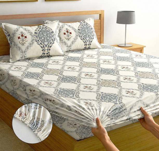 AMEYAA Cotton King Fitted (Elastic) 320 TC Printed 1 Su...