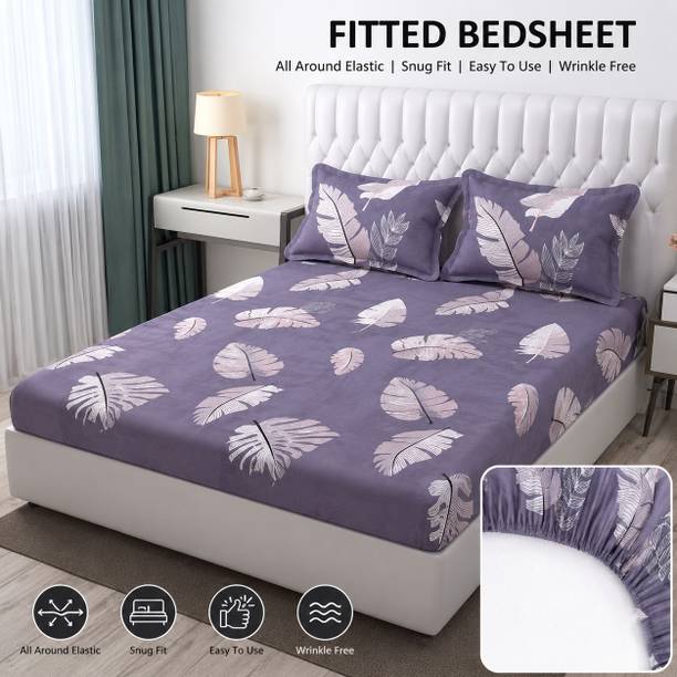 KARIDH Cotton Double Fitted (Elastic) 320 TC Printed 1 Summer Bedsheet with 2 Pillow Covers