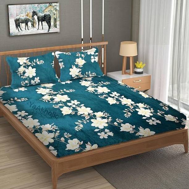 SHOPHOX Woolen Double, King Fitted (Elastic) 300 TC Printed Bedsheet