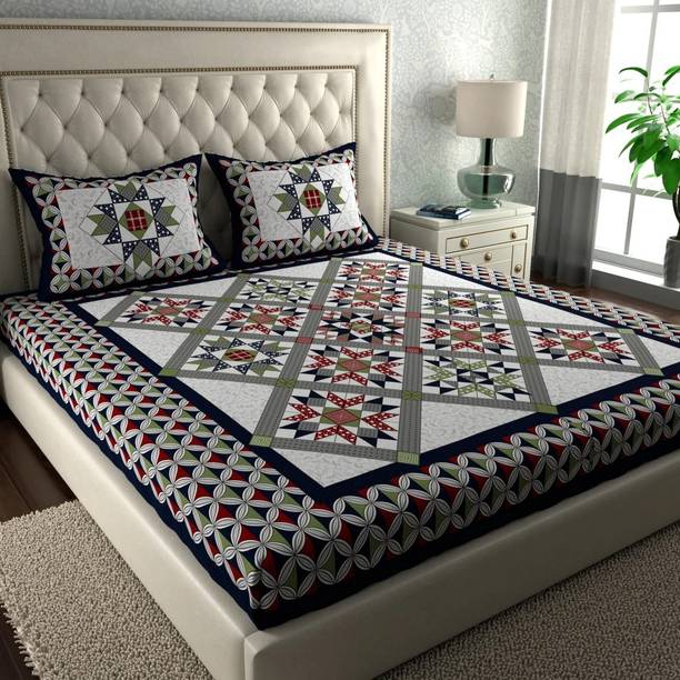 Cosito 144 TC Cotton Double Jaipuri Prints Flat Bedsheet