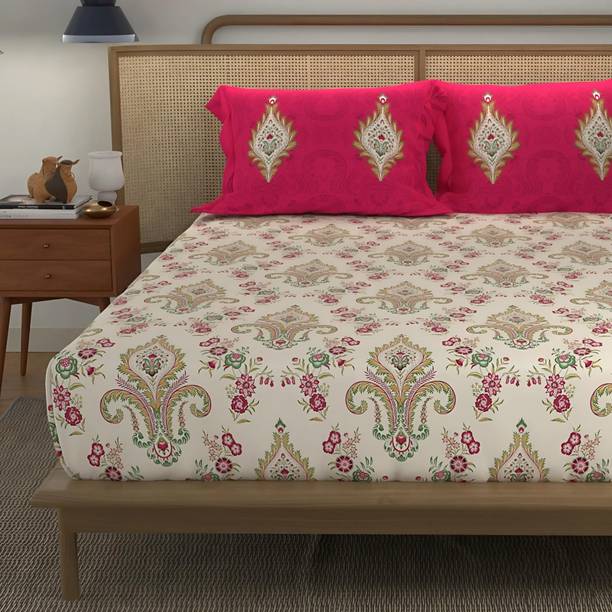 CARLTON LONDON Cotton Queen Flat 140 TC Floral 1 Bedsheet