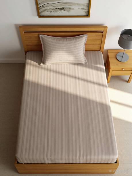 Weave & Décor Microfiber Single Flat 300 TC Striped 1 Bedsheet with 2 Pillow Covers