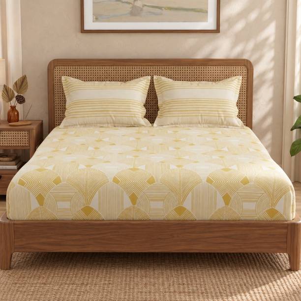 Huesland Cotton King Flat 144 TC Printed 1 Bedsheet with 2 Pillow Covers