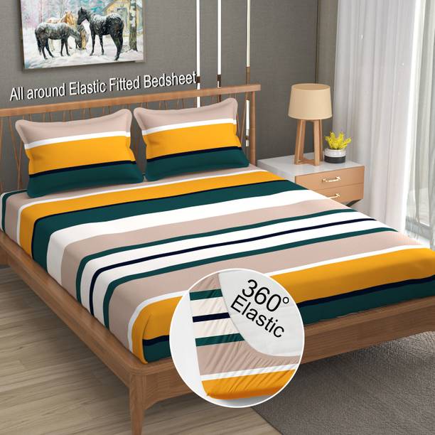 LA VERNE 144 TC Cotton Double Geometric Fitted (Elastic) Bedsheet