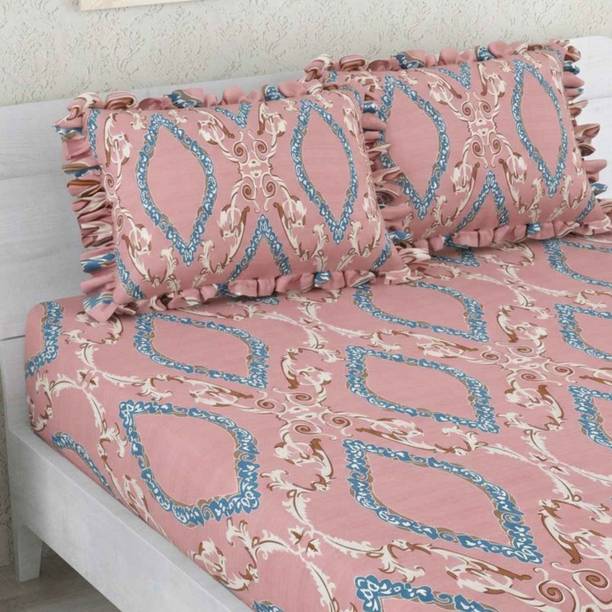 Dream Weaverz Polycotton Double Fitted (Elastic) 260 TC Floral 1 Bedsheet with 2 Pillow Covers