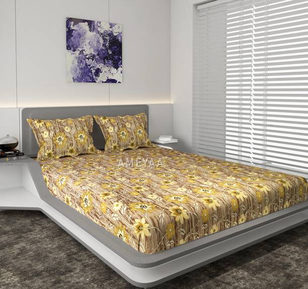 AMEYAA Cotton Double Fitted (Elastic) 240 TC Printed Bedsheet