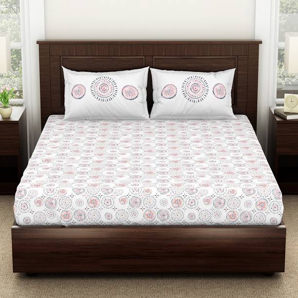 SPACES Cotton Double Flat 144 TC Geometric Bedsheet