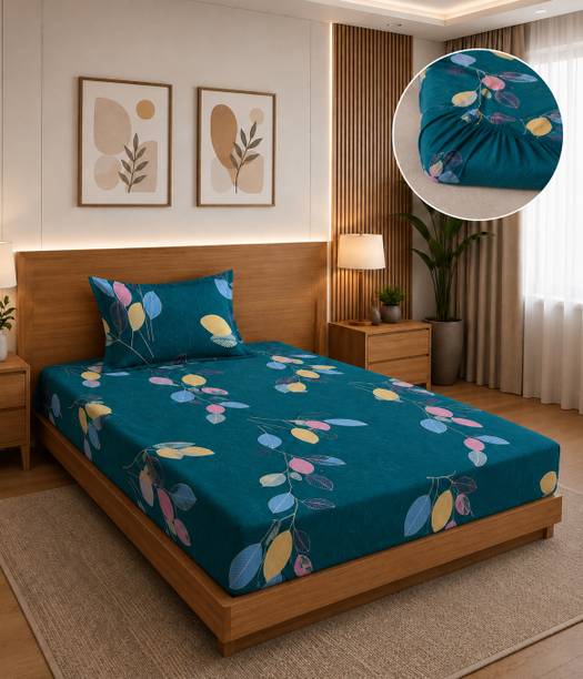 BeddingZone Cotton Single Fitted (Elastic) 300 TC Printed 1 Summer Bedsheet