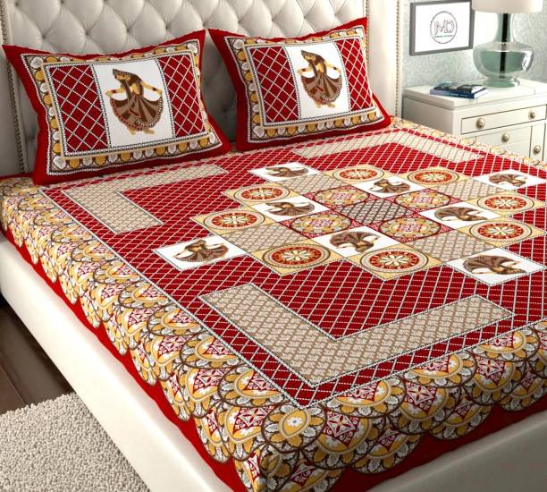 Dreamsoft 144 TC Cotton Double Jaipuri Prints Flat Bedsheet