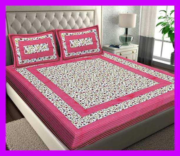 Cotton Double Flat 160 TC Jaipuri Prints 1 Bedsheet with 2 Pillow Covers