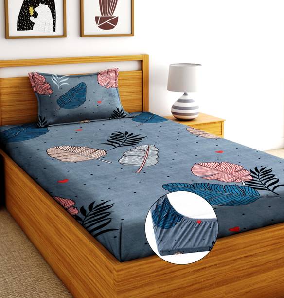 Moonroof 244 TC Cotton Single Printed Fitted (Elastic) Bedsheet