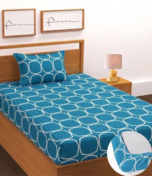 DECORHUT FAB Cotton Single Fitted (Elastic) 180 TC Printed 1 Summer Bedsheet