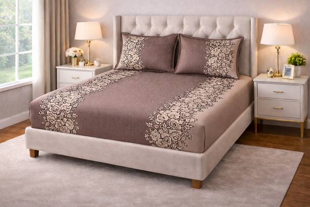 DD Dream N DECOR Cotton, Microfiber Queen Fitted (Elastic) 320 TC Printed 1 Bedsheet with 2 Pillow Covers