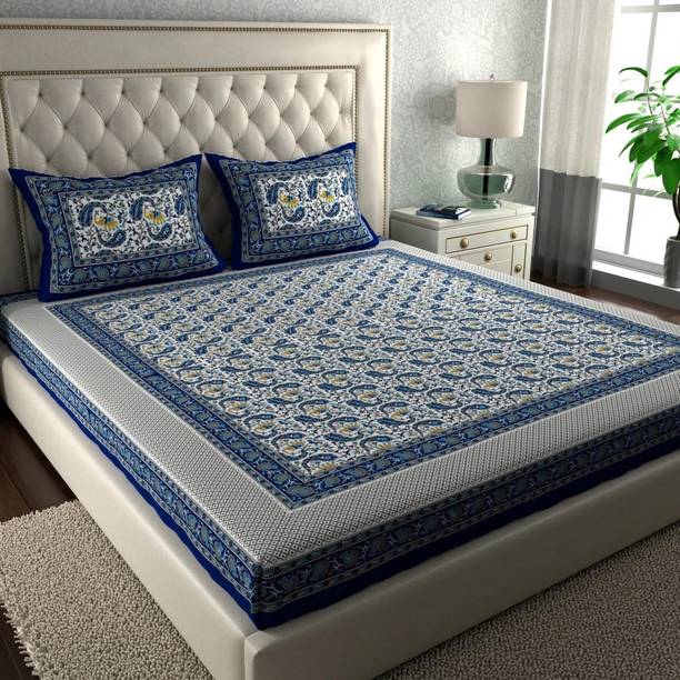 CLOTHSIDE Cotton Double Flat 144 TC Jaipuri Prints 1 Bedsheet with 2 Pillow Covers