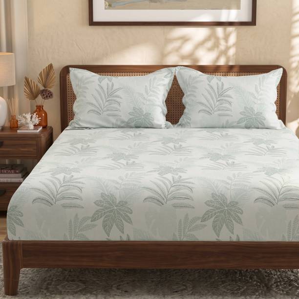 Huesland Cotton King Flat 144 TC Printed 1 Bedsheet with 2 Pillow Covers