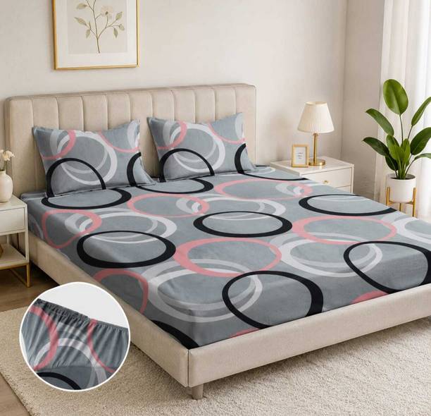 naps Cotton Blend King Fitted (Elastic) 180 TC Printed 1 Bedsheet
