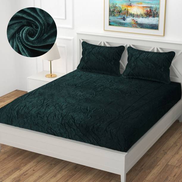 BLUEDOT Velvet King Fitted (Elastic) 250 TC Solid 1 Bedsheet with 2 Pillow Covers