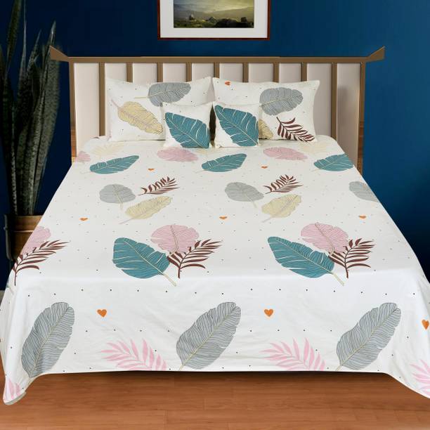 Decorum Cotton Double, King Flat 204 TC Printed 1 Bedsheet with 2