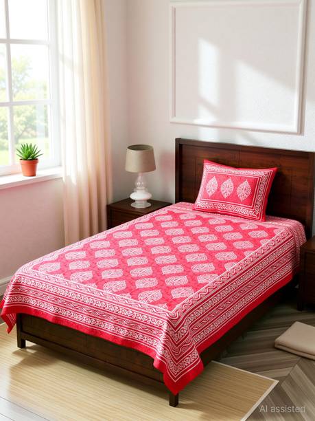 Homeline Cotton Single Flat 104 TC Printed 1 Bedsheet with 2 Pillow Covers