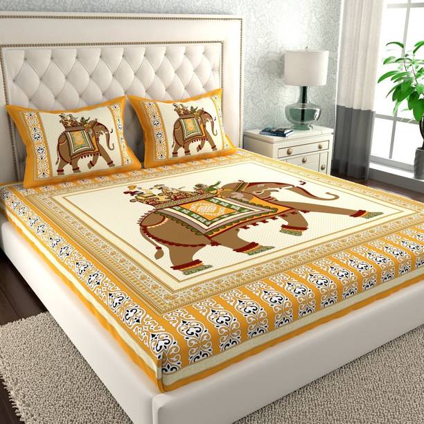 Cosito 144 TC Cotton Double Jaipuri Prints Flat Bedsheet